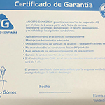 Certificado de garantía de resortes AG
