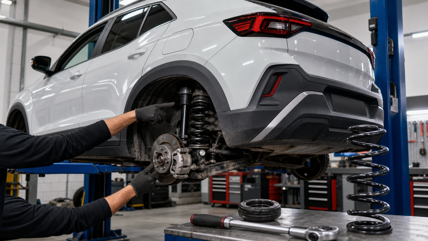 Diagnóstico de ruido de suspensión trasera en SUV compacto tipo Volkswagen Tera