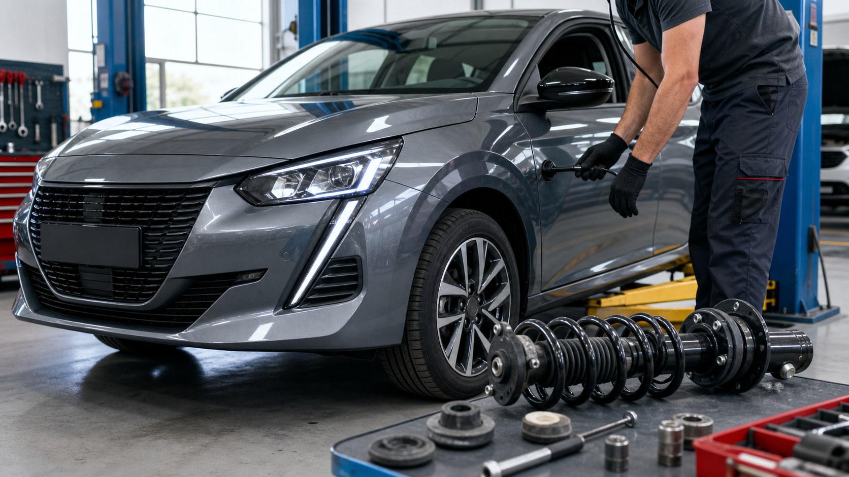 Ruido después de cambiar resortes en hatchback moderno tipo Peugeot 208